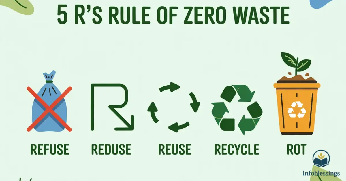 The 5 R’s Rule of Zero Waste (Refuse, Reduce, Reuse, Recycle, Rot)